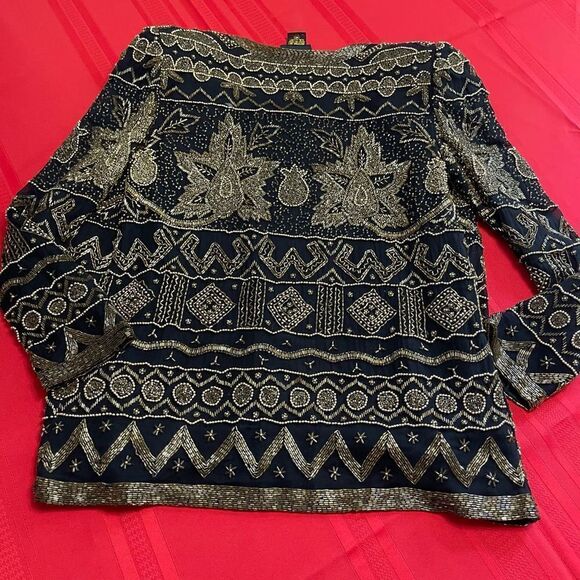 Land Mark Women’s Black Gold Vintage Beaded  Sequin Jacket Size Medium - Picture 9 of 10